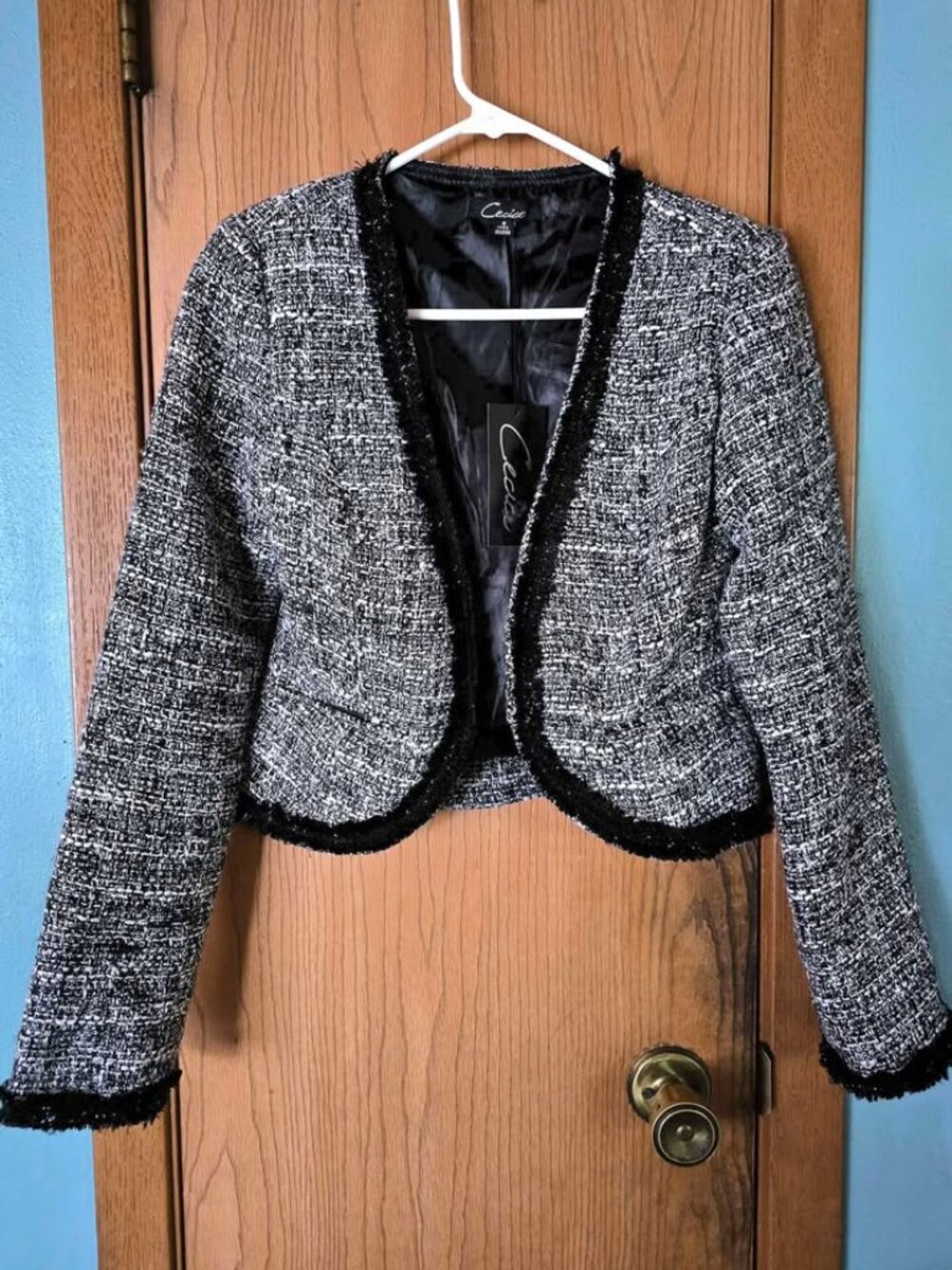 New Size S Black & White Tweed Cecico Blazer Jacket